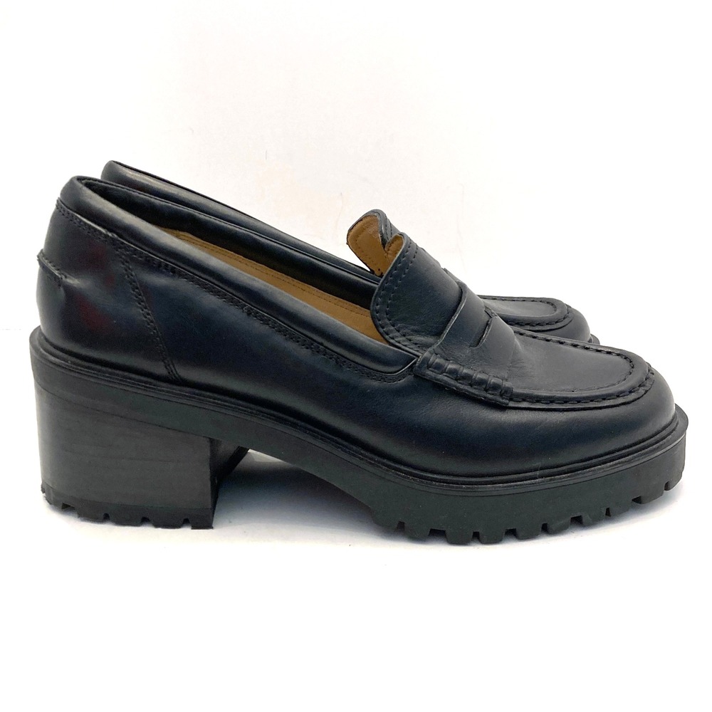 Madewell Leander Lug Sole Loafer Black Leather Womens 9.5 Heeled Platform